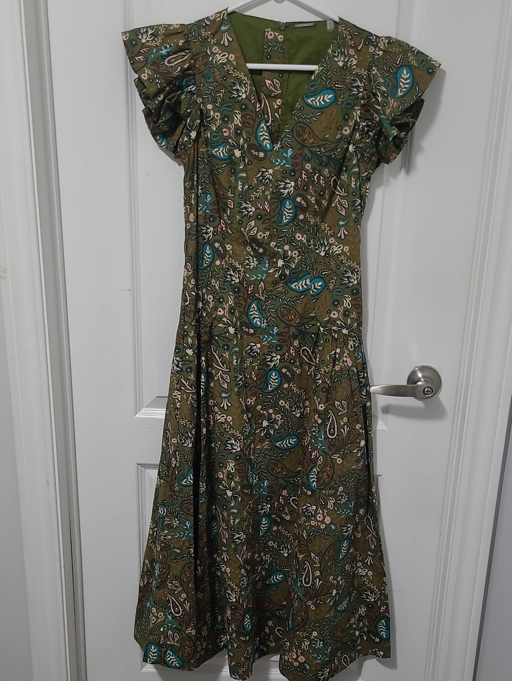 Elie Tahari Olive Green Paisley Floral Boho-inspired Summer Dress